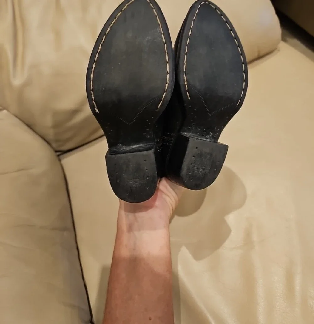 Old West Black Western Cowboy Boots with Red Stitching